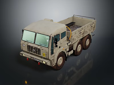 Beige Military Transport Truck With Open Cargo Bed And Large Tires 3d model
