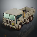 Beige Military Transport Truck With Open Cargo Bed And Large Tires