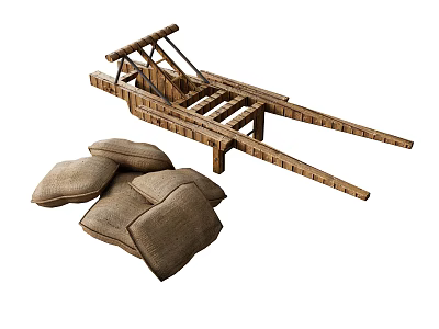 Wooden Folding Lounger With Comfortable Linen Cushions For Home Use 3d model