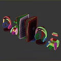 Modern Computer Accessories Set With Wireless Headphones Laptop Keyboard And Mouse