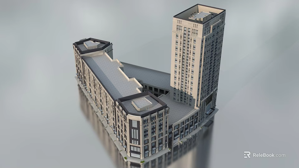 Modern Contemporary Multi storey Architectural Building With Tower And Low Rise Structure 3d model 