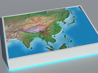Commercial 3D Relief Map Display With Asia Region Terrain Details And LED Lighting Base 3d model
