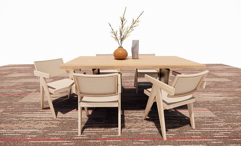 Quiet Dining Table and Chair Combination Japanese Log Natural Dining Table Dining Chair Single Chair 3d model