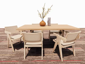 Quiet Dining Table and Chair Combination Japanese Log Natural Dining Table Dining Chair Single Chair 3d model