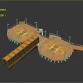 Industrial Platform Structure With Orange Surfaces Yellow H Markings Railings Lamp Posts And Walkway