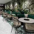 Modern Hotpot Restaurant Interior With Green Plants Seating Area And Decorative Lighting