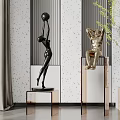 Modern Black And Gold Sculptures With Lifting Ball And Seated Figures For Indoor Decor
