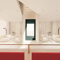 Modern Beauty Hair Salon with Green Walls Red Decorations Gold Lettering White Reception and Sculpture