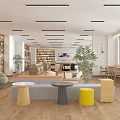 Library Bookcase Service Desk Reading Table and Chair Combination Sofa Coffee Table Combination 3d model