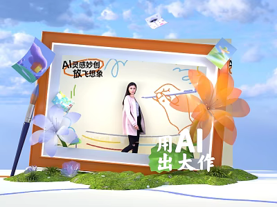 AI Painting Creation Photo Spot With Flowers Paintbrush And Creative Imagination 3d model
