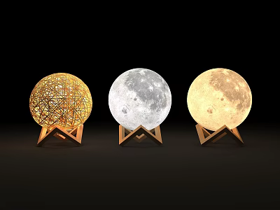 Moon Shaped Floor Lamps With Various Designs And Golden Triangle Bases 3d model