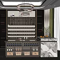 Modern Wine Cellar With Marble Floor Wine Racks Chandelier Bar Counter And Mirror Walls