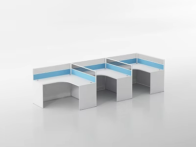 Modern Modular L Shaped White Office Desks With Blue Dividers For Workspace 3d model