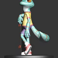 Vibrant Lizard Character Wearing Yellow Lightning T-Shirt Purple Shorts Red Shoes And Skateboard