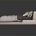 Modern Double Bed With Upholstered Headboard Striped Bedspread And White Pillows 3d model