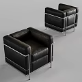 Modern Black Leather Single Sofa With Chrome Metal Frame Design Details 3d model