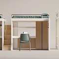 Modern Bunk Bed With Study Desk Wardrobe And Comfortable Chair Setup 3d model