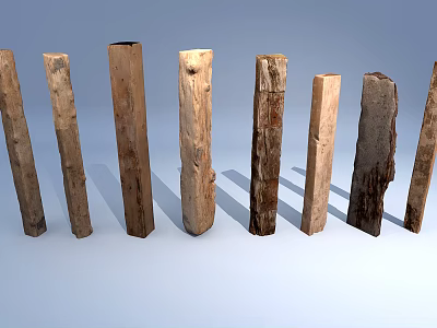 Natural Stone And Wood Posts With Various Shapes And Textures Arranged On Light Background 3d model