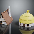 Traditional Small Architectural Models Featuring Round And Triangular Thatched Roofs With Stone Walls 3d model