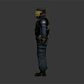 3D Model of Tactical Character in Blue Uniform With Yellow Visor and Vest