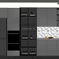 Modern Kitchen Sideboard Design With Gray Cabinets Wine Rack And Marble Backsplash 3d model