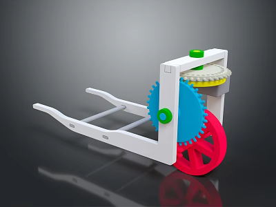 Colorful Hardware Tool Mechanism With Blue Gear Red Wheel And White Frame 3d model