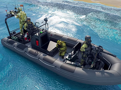Military Soldiers On Inflatable Boat In Blue Water 3d model Military Soldiers On Inflatable Boat In Blue Water 3d model