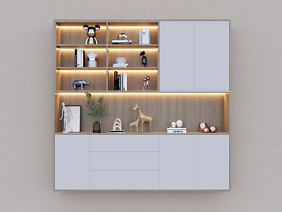 Modern Decorative Cabinet With Built in Lighting Shelves Drawers And Decorative Ornaments 3d model
