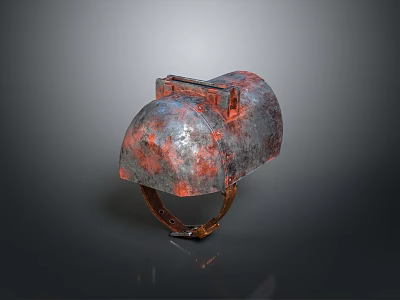 Weapon Helmet Featuring Rusty Metallic Texture Worn Surface and Strap Details 3d model