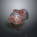 Weapon Helmet Featuring Rusty Metallic Texture Worn Surface and Strap Details