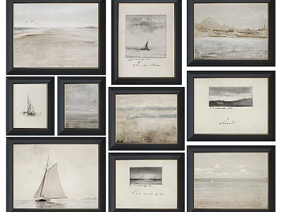 Framed Abstract Paintings With Coastal Scenes Sailboats And Neutral Tones Wall Art 3d model