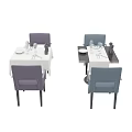 Dining Table Set With White Tablecloth Purple And Blue Chairs And Tableware 3d model
