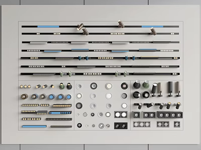 Versatile Lighting Fixture Set With Various Components Different Shapes Sizes And Organized Arrangement 3d model