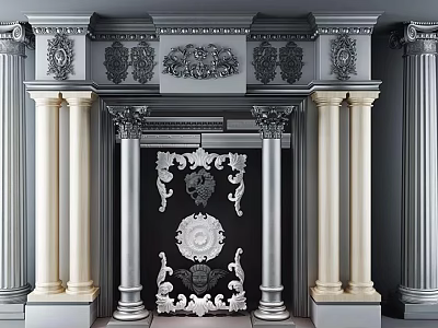 Elegant Classical Roman Columns Framing Ornate Doorway With Intricate Carvings 3d model