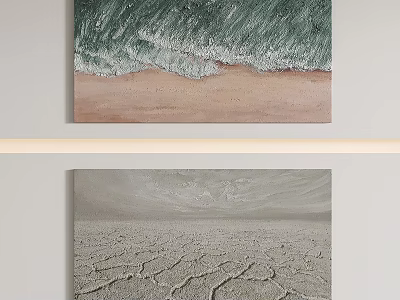 Artwork Display With Green Wave Beach And Dry Cracked Earth Canvas 3d model