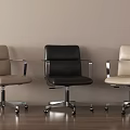 Three Modern Office Chairs Black and Beige with Armrests Metal Base and Wheels