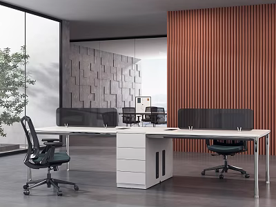 Modern Office Work Desk With Privacy Screens And Ergonomic Office Chairs 3d model