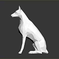 Low Poly White Dog Sitting On Reflective Black Background With Geometric Design