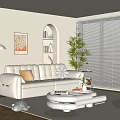 White Double Leather Sofa With Orange Cushion Flower Pillow Green Plant And Coffee Table