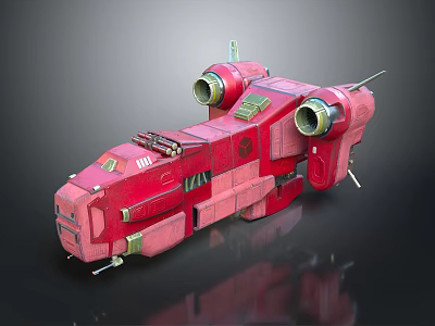 Red Futuristic Sci Fi Spaceship With Mechanical Details And Twin Engines 3d model