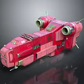 Red Futuristic Sci Fi Spaceship With Mechanical Details And Twin Engines