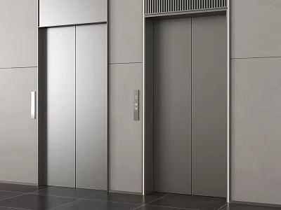 Modern Elevators With Sleek Stainless Steel Doors In Contemporary Building Interior 3d model