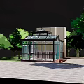 Modern Glass Sunroom Design With Green Trees And Patio Area