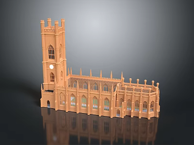 Detailed Gothic Church Model With Tall Tower Spires And Arched Windows 3d model