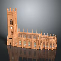 Detailed Gothic Church Model With Tall Tower Spires And Arched Windows