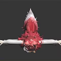 Anime Character With Pink Hair And Fox Ears In Red White Kimono Style Outfit