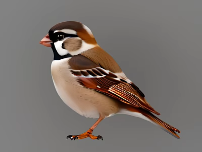 Small Brown And White Bird With Black Head Stripes And Orange Legs Standing 3d model
