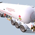 Modern White Gas Transport Truck With Flammable Tank And Warning Signs