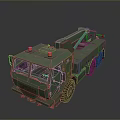 Green Heavy Duty Military Truck With Crane Orange Warning Lights Multiple Wheels