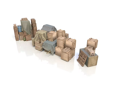Realistic style wooden box stacking wooden box container box cargo stacking wooden warehouse storage 3d model